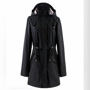 New Women's Black Removable Hooded Tench Coat Rain Jacket & Brim, Lightweight